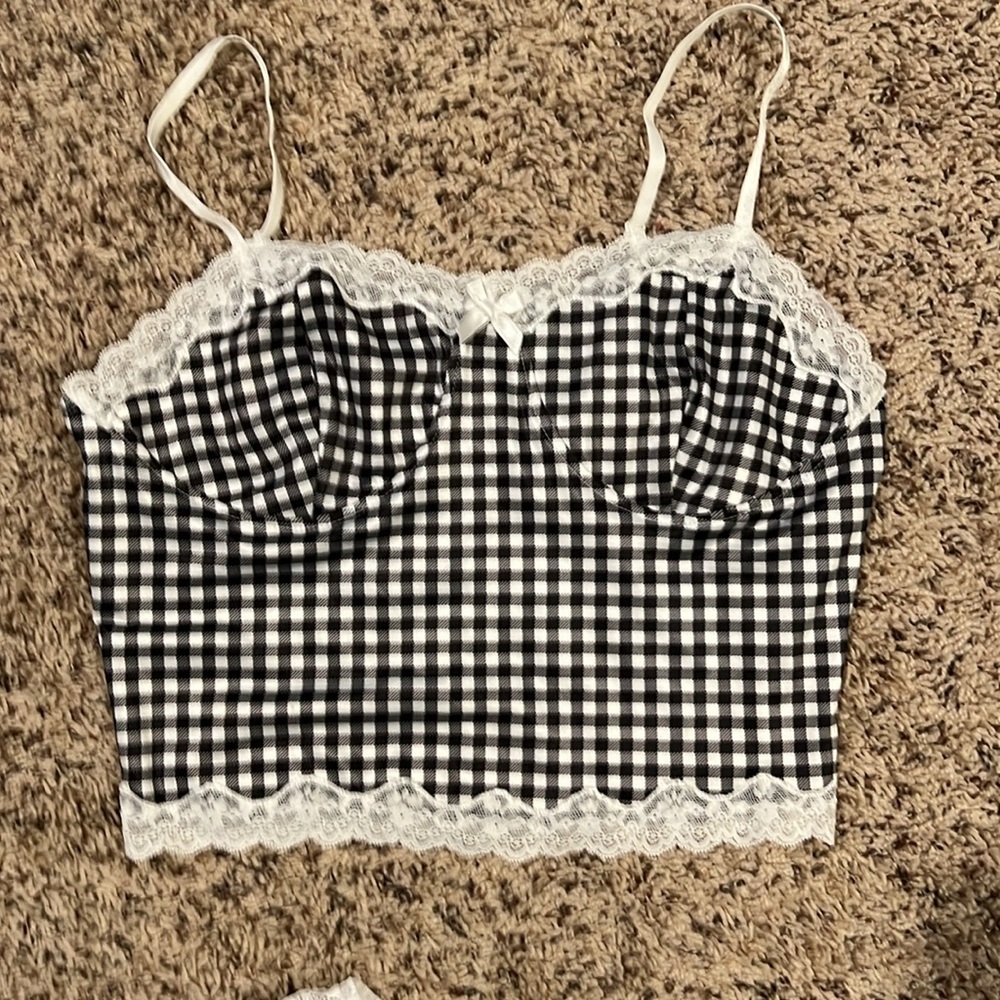 SHEIN size medium black and white with lace detail checkered matching set - Picture 8 of 9
